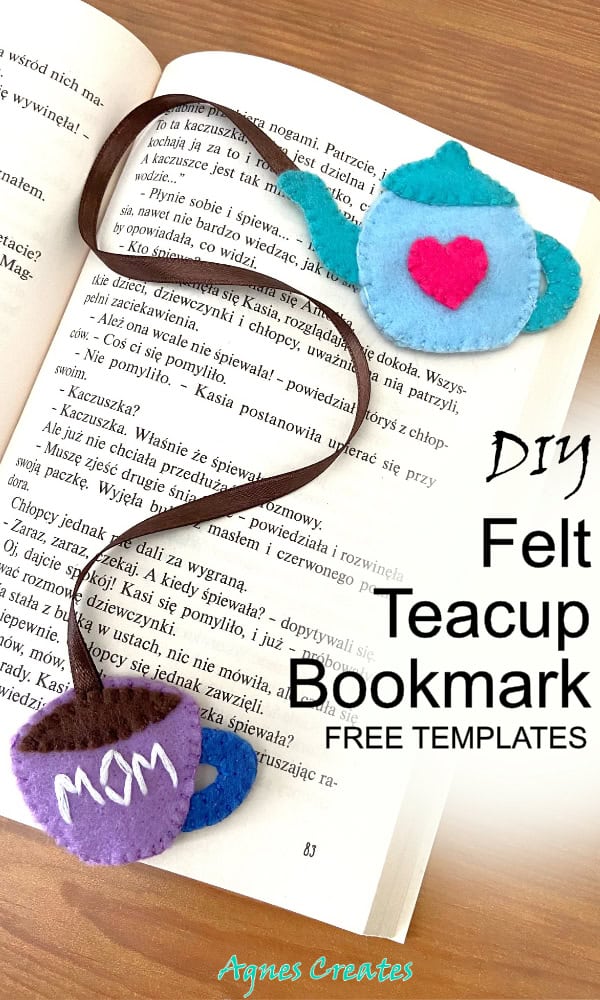 A DIY felt teacup bookmark is a quick and easy felt craft project. It makes a perfect Mother's Day handmade gift idea! Free teapot template included!