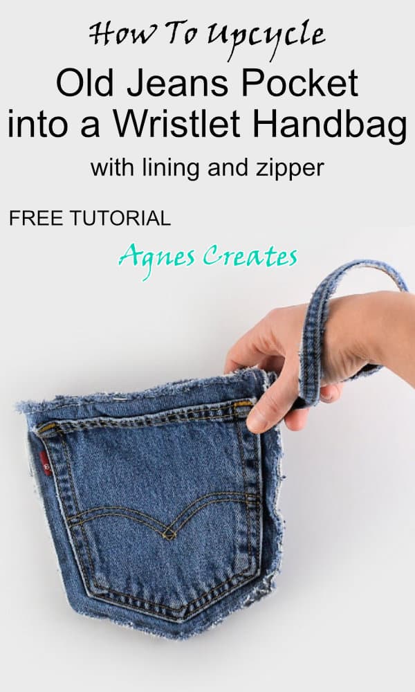 Learn how to upcycle old jean pocket into a purse with lining and zipper! It's a great old jean upcycle idea! Also it makes handmade old jean keepsake!
